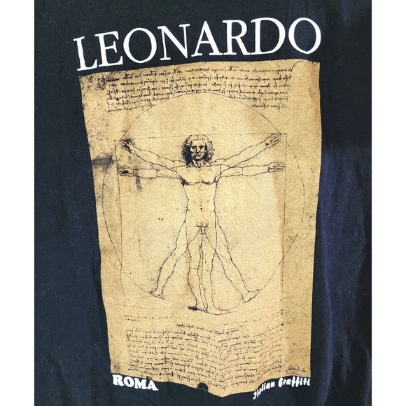 Vintage 90s Leonardo Da Vinci Vitruvian Man Renaissance Art Shirt | Size Medium - Picture 2 of 4